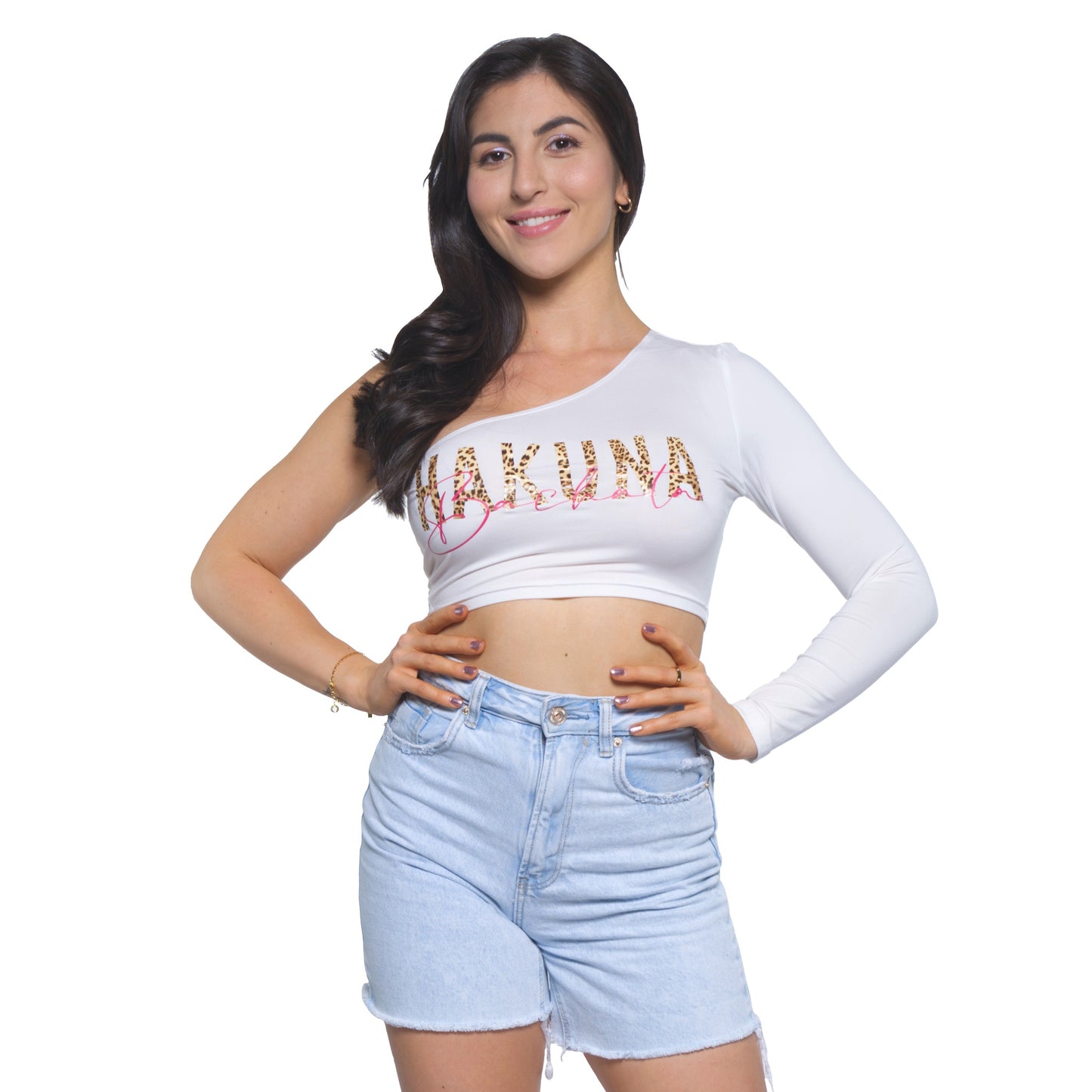 Asymmetric top for women "Bachata Sirena" - White with logo options - Hakuna Bachata